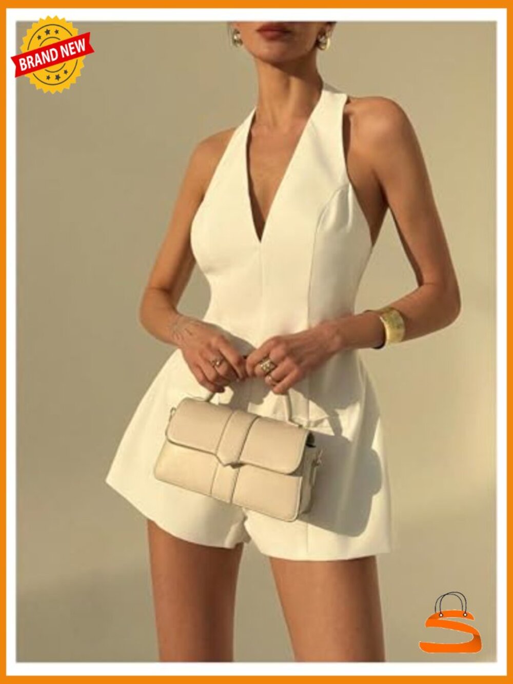 Backless Halter Jumpsuit Sleeveless Wide Leg Romper for Going Out - Picture 3 of 5